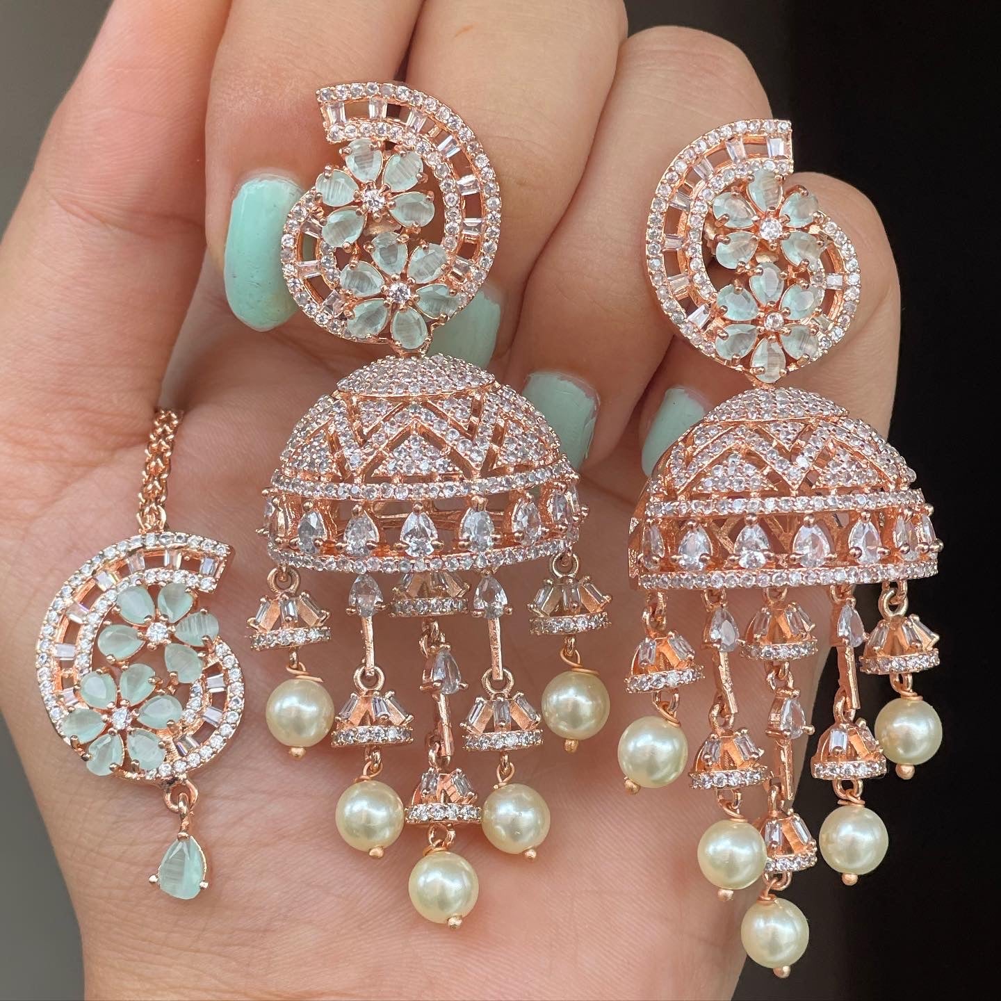 Rose Jhoomar Jhumka Tikka