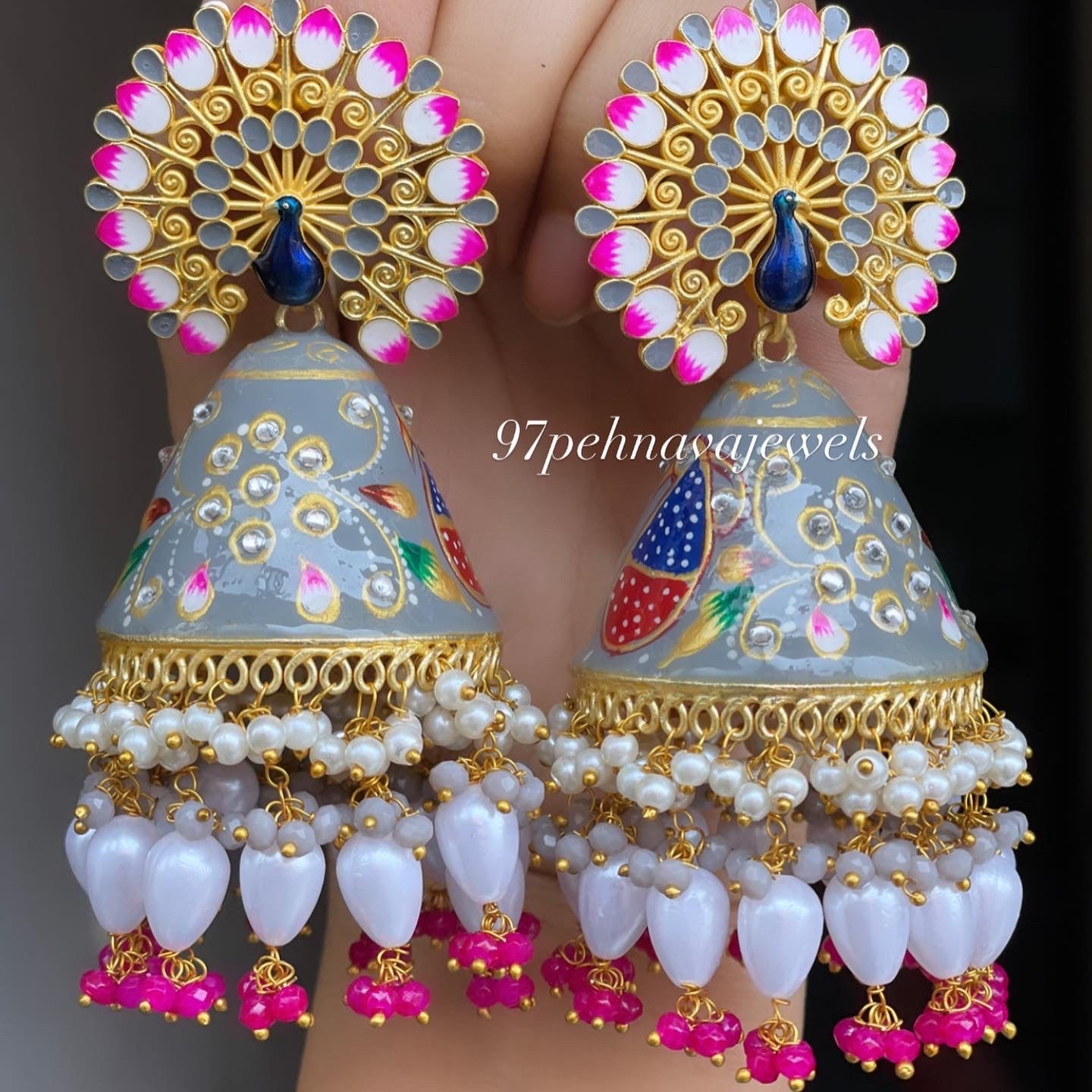Hand Painted Peacock Jhumkas