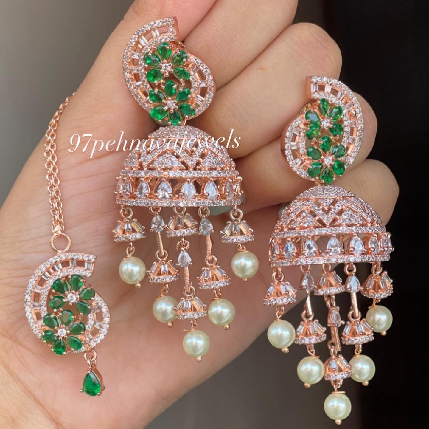 Rose Jhoomar Jhumka Tikka