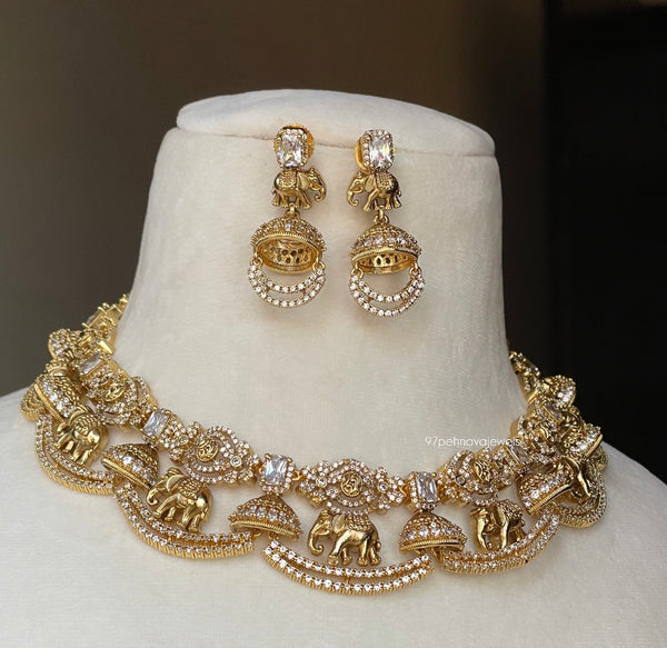 Madhvi Elephant Carved Necklace Set