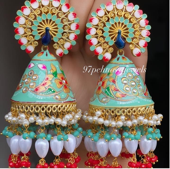 Hand Painted Peacock Jhumkas