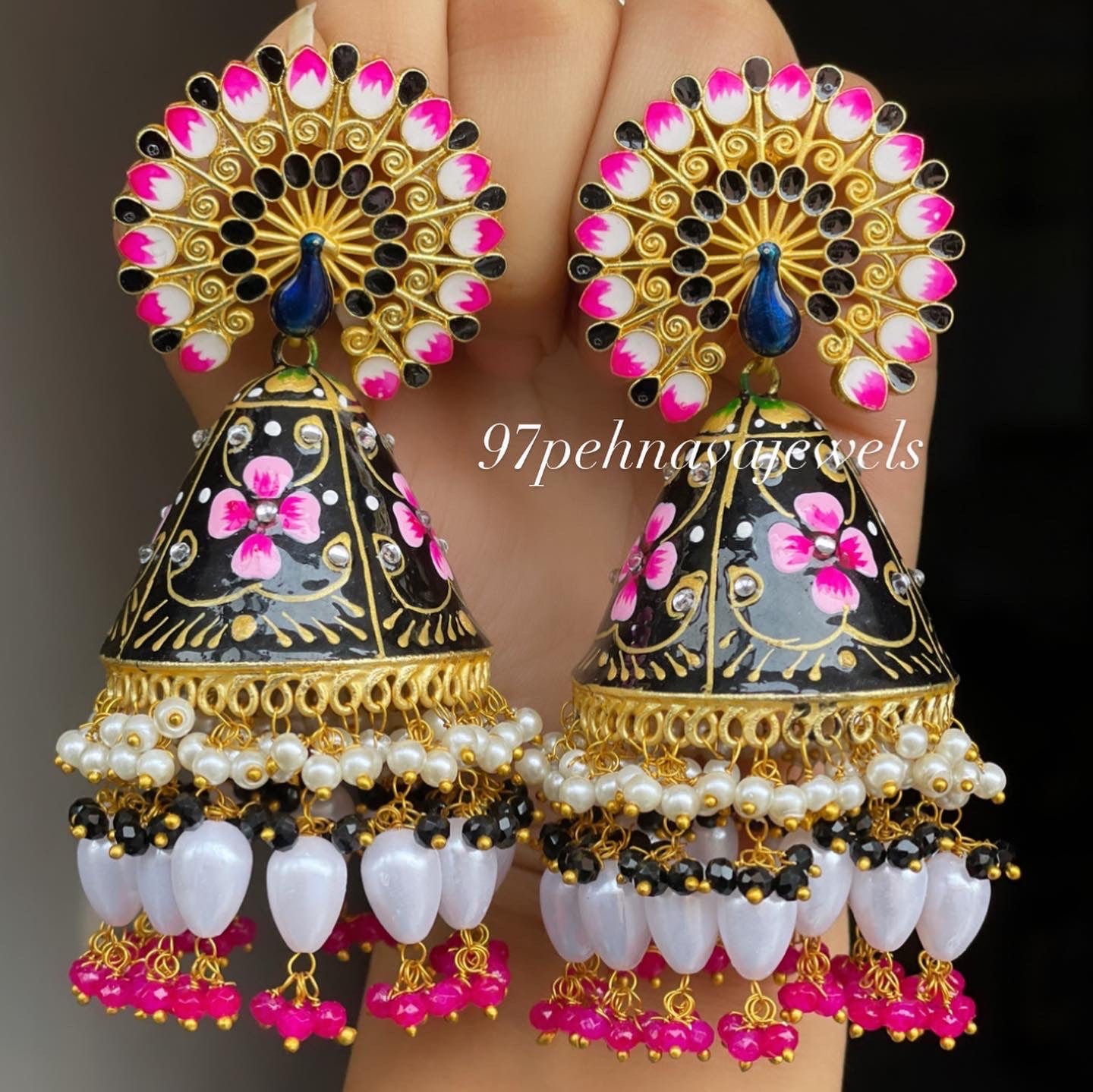 Hand Painted Peacock Jhumkas
