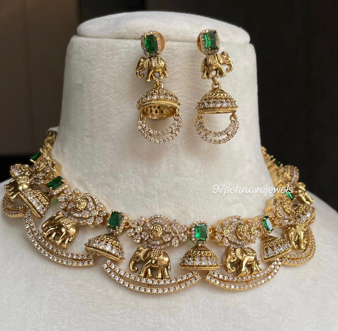 Madhvi Elephant Carved Necklace Set