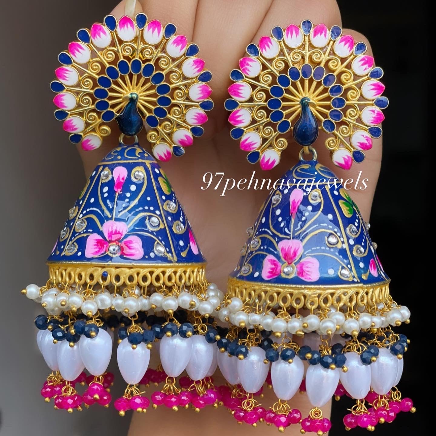 Hand Painted Peacock Jhumkas