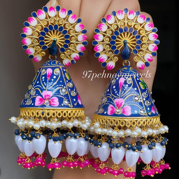 Hand Painted Peacock Jhumkas