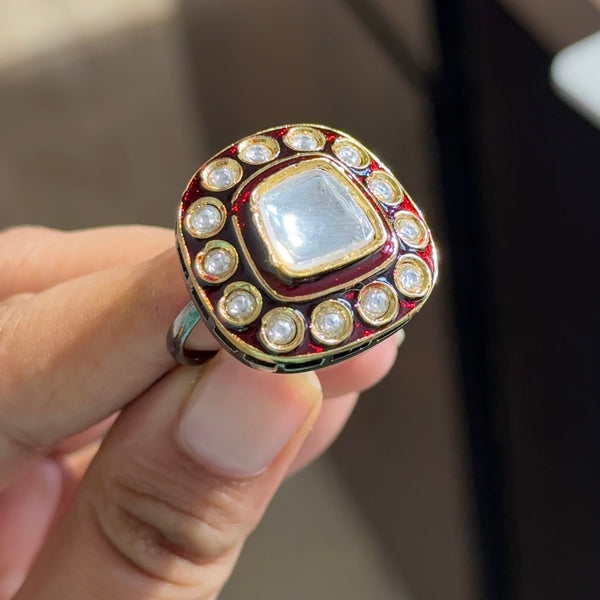 Antique Plated Uncut Kundan Ring