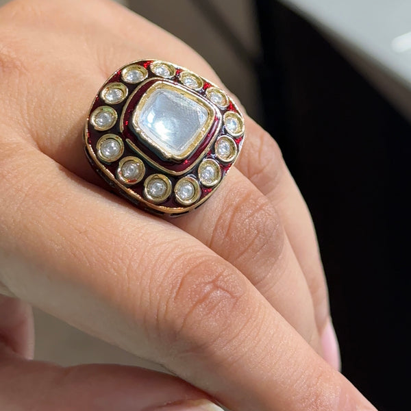 Antique Plated Uncut Kundan Ring
