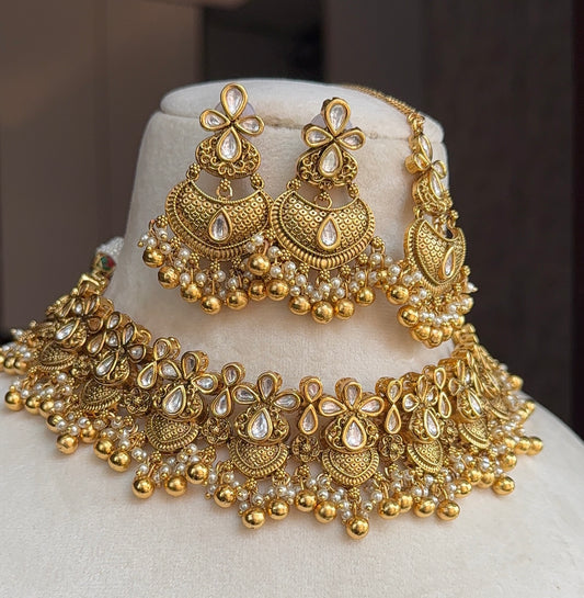 Fatima Gold Look Kundan Necklace Set