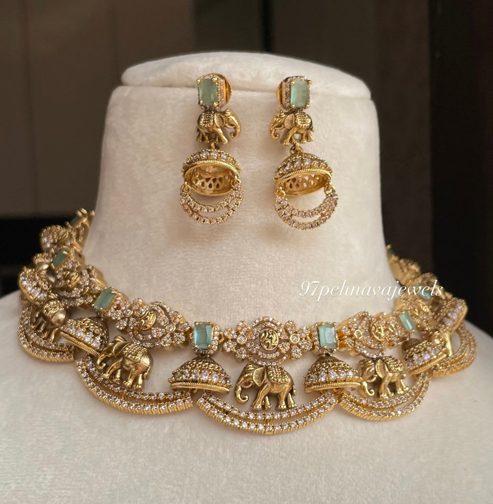Madhvi Elephant Carved Necklace Set