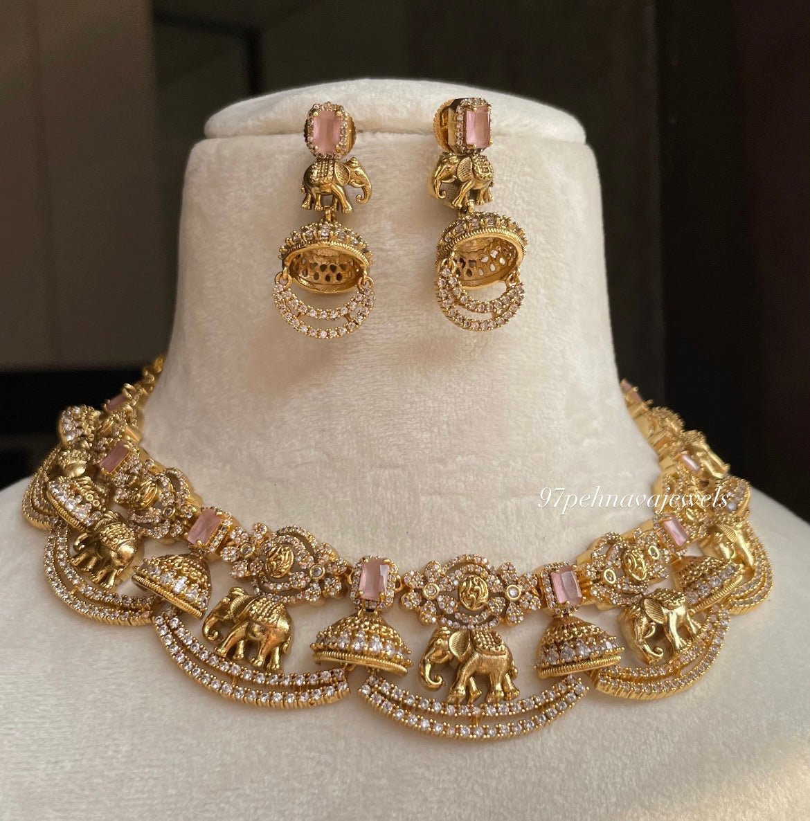 Madhvi Elephant Carved Necklace Set