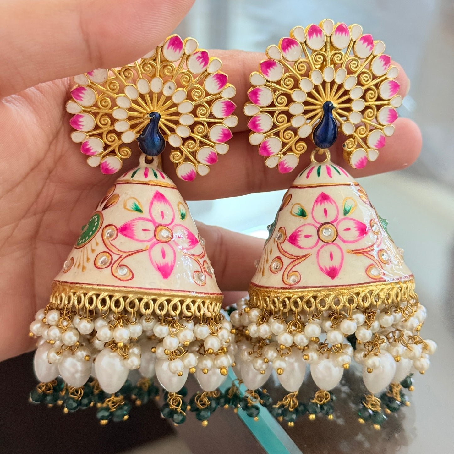 Hand Painted Peacock Jhumkas