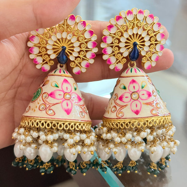 Hand Painted Peacock Jhumkas