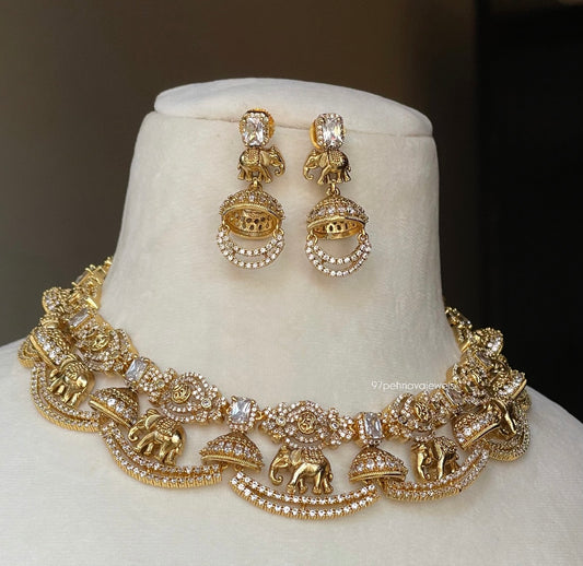 Madhvi Elephant Carved Necklace Set
