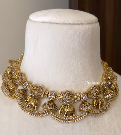 Madhvi Elephant Carved Necklace Set