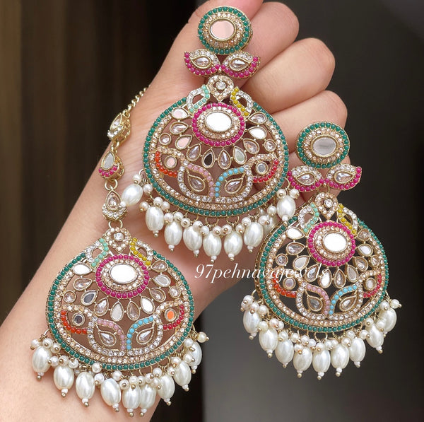 Nazmeet Mirror Earring Tikka Set