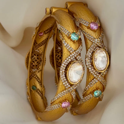 Nishika Matte Gold Opening Bangles