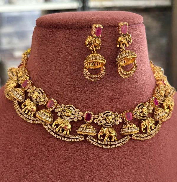 Madhvi Elephant Carved Necklace Set